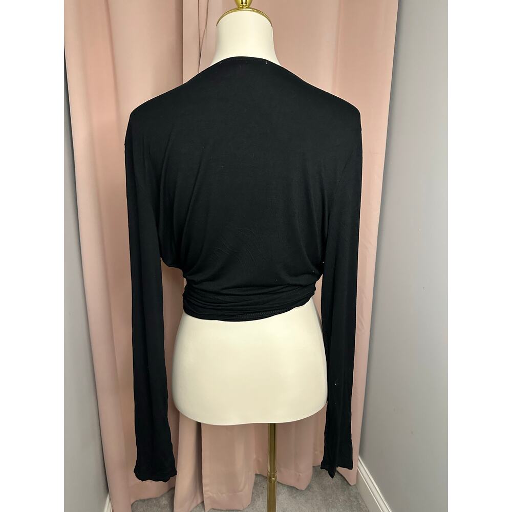 EUC Free People Beach Black V-Neck Women's Wrap Top Sz XL Viscose Blend SOFT! - Picture 3 of 7